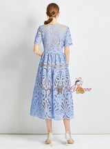 Spliced Lace Slim Waist Solid Color Dress