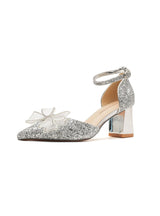 Bow Thick Heel Sequined Wedding Shoes