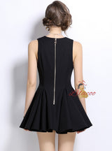 Black V-neck Sleeveless Button Dress