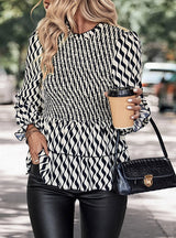 Black and White Striped Blouse Flared Sleeve Shirt