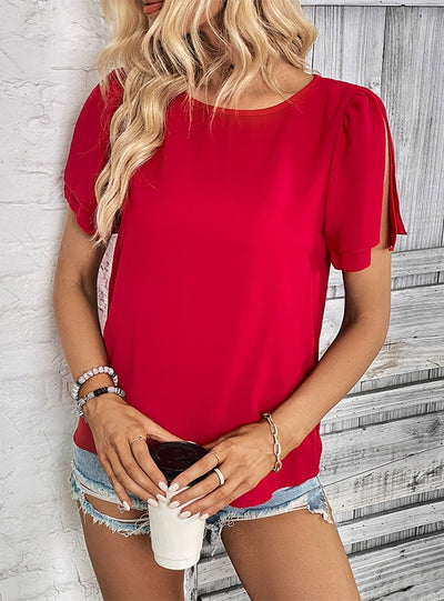 Women Short-sleeved Red Shirt