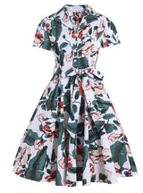 Retro Lapel Short Sleeve Printed Dress