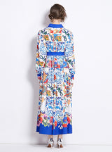 Retro Breasted Printed Long Dress