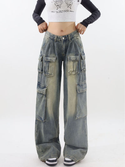 Loose Low Waist Wide Leg Pockets Jeans