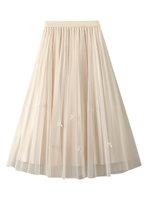 Mesh Pleated Bow Skirt