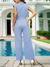 Solid Color Straight Button Jumpsuit