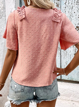 Lotus Leaf Sleeve V-neck Shirt