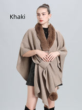 Wool Collar Wool Ball Knitted Cloak Shawl