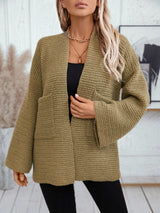 Solid Color Pocket Casual Loose Long Sleeve Sweater Coat