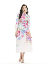 Palace Colorful Floral Printed Long-sleeved Dress