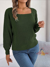 Casual Solid Color Square Neck Twist Sweater