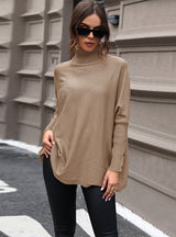 Solid Color High Neck Loose Sweater