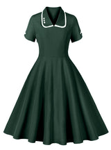 Short-sleeved V-neck Button Retro Dress