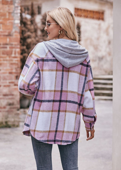 Fall/winter Hooded Casual Plaid Coat