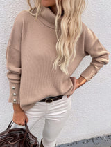 Solid Color High Neck Button Sweater