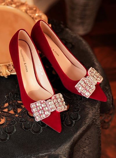 Red Bride Thick Heels Wedding Shoes