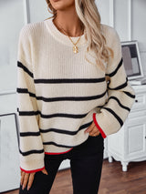 Long-sleeved Striped Pullover Contrast Color Sweater