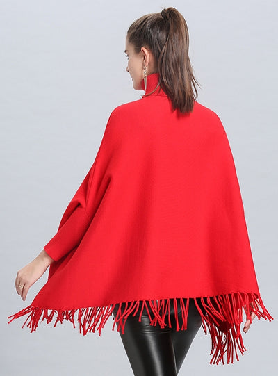 Sequins High Collar Fringed Bat Shirt Cloak Coat