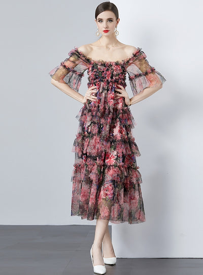 Heavy-duty Gauze Printed Long Dress