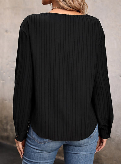 Contrast Stitching V-neck Long Sleeve Button Top