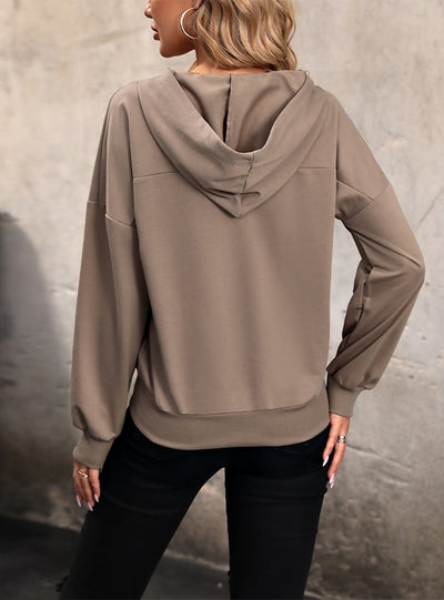 Women Hooded Pullover V-neck Top