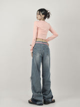 Women Holes Wide-leg Jeans