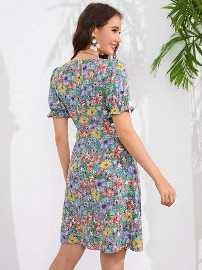 Floral Short-sleeved Ladies Dress