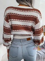 Contrast Color Long Sleeve Knitted Sweater