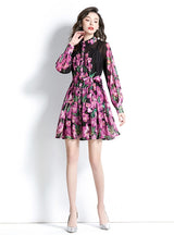 Retro Short Long Sleeve Printed Dress