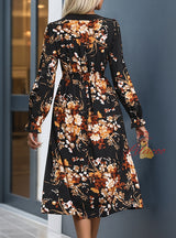 Printed Long Sleeve V-neck Dress