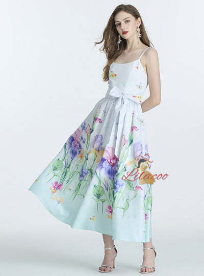 Summer Holiday Printed Bow Suspender Dress