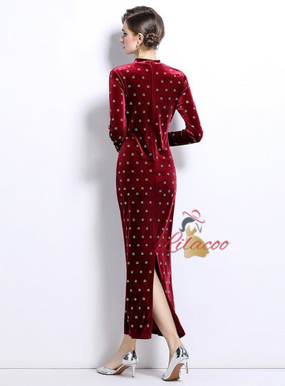 Heavy Industry Rhinestone Velvet Dress