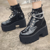 Patent Leather Chain High-heeled Martin Boots