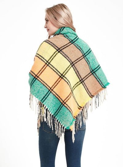 Plaid Thick Fringed Scarf Shawl