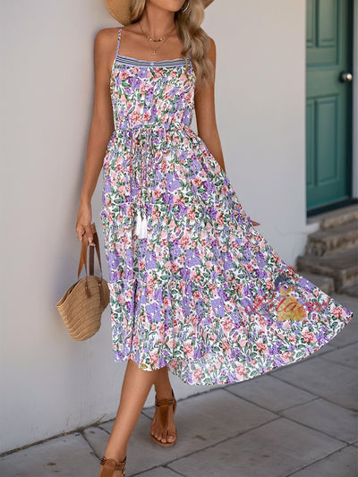 Summer Sling Pleated Printed Dress