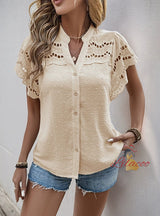 Lace Stitching Lotus Leaf Sleeve Shirt