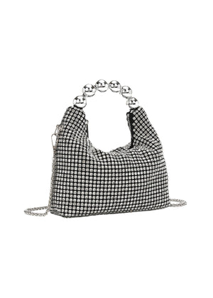 Silver Bead Chain Diamond-encrusted Diagonal Bag