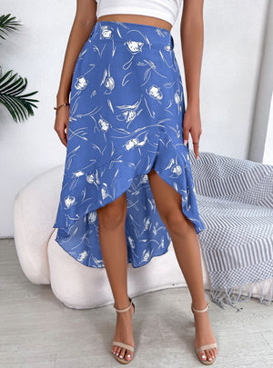 Long Flounces Casual Flowers Skirt