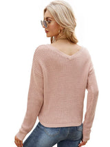 Irregular Drawstring V-neck Long Sleeve Sweater