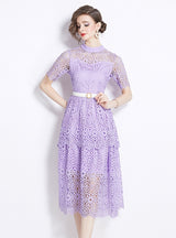 Short-sleeved Lace Medium-long Dress