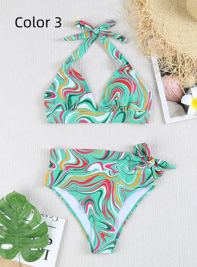 Sexy High Waist Lace-up Printed Bikini