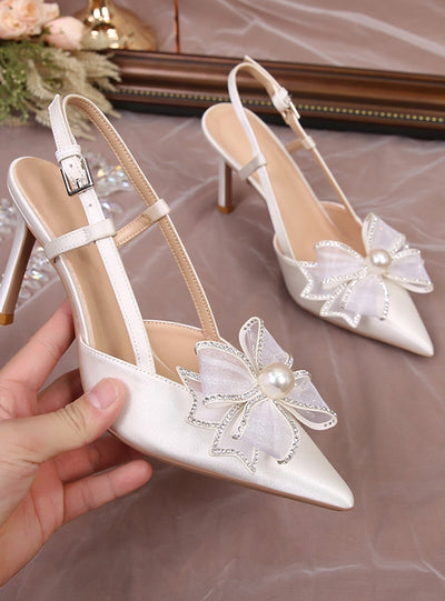 Lace Bow Stiletto Heels Sandals Shoes