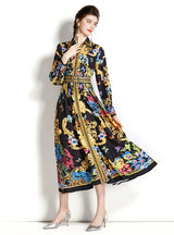 Palace Style Lantern Sleeves Printed Dress