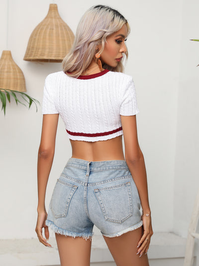 Twist Short Sleeve Short Sweater Top