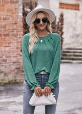 Casual Round Neck Pleated Long Sleeve T-shirt