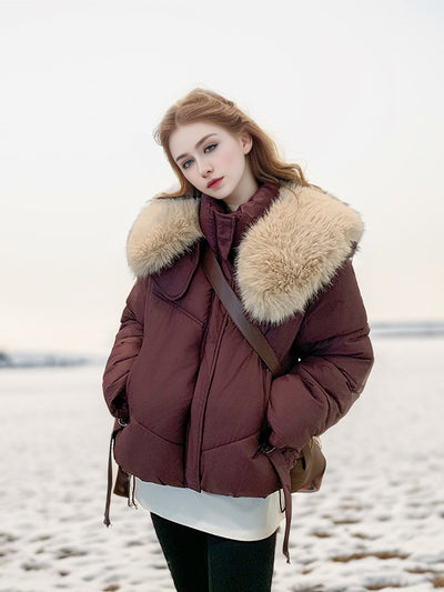 Short Warm Coat Large Fur Collar Down Jacket