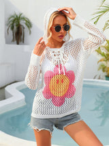 Hooded Printed Beach Holiday Long Sleeve Cover Up