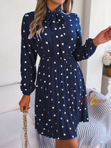 Polka-dot Long-sleeved Pleated Dress