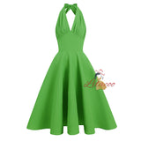 Retro V-neck Backless Halter Dress