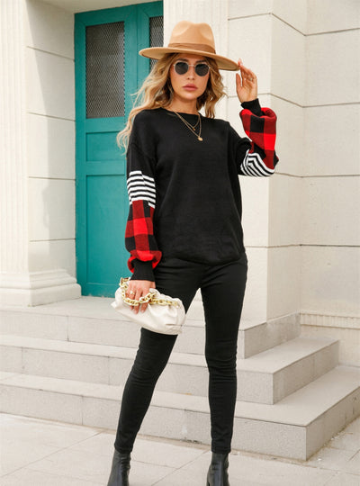 Round Neck Plaid Fashion Sweater